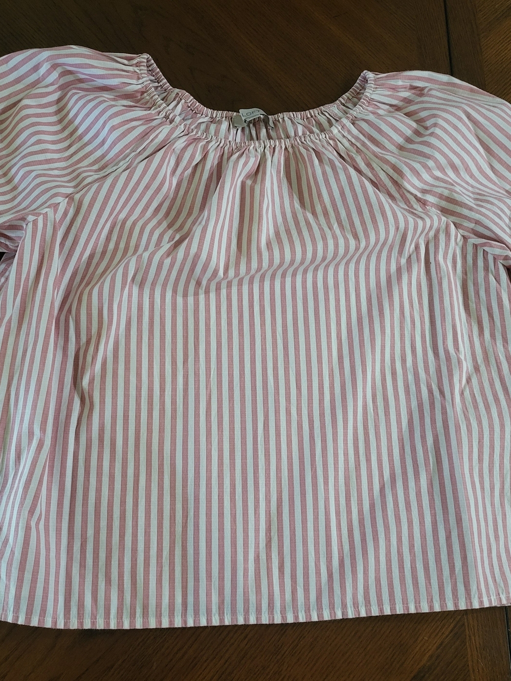 LOFT Pink White Striped Puff Sleeve Blouse L